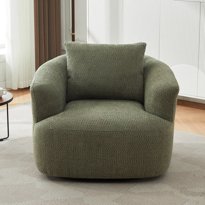 Fauteuil pivotant à 360°, fauteuil d'appoint Boucle 38,2 avec coussin décoratif, fauteuil tonneau rembourré avec accoudoirs incurvés