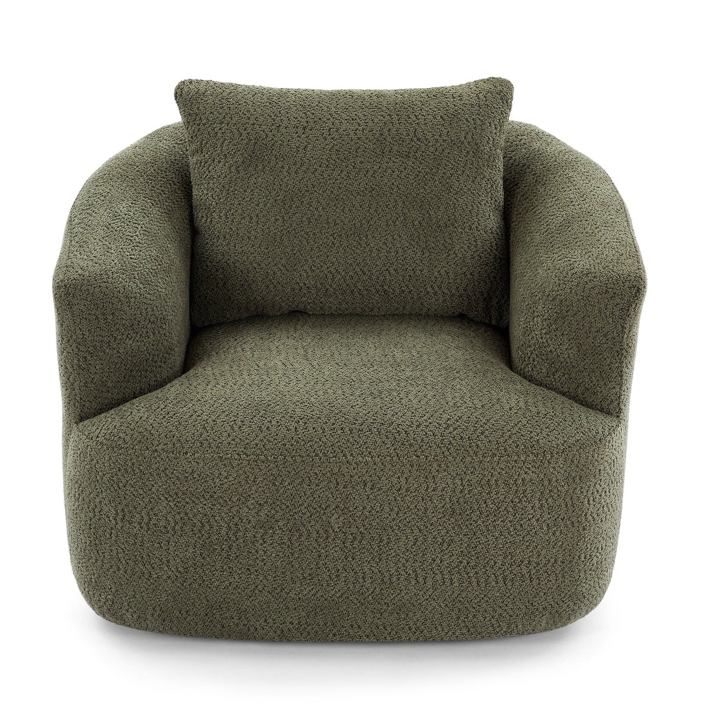 Fauteuil pivotant à 360°, fauteuil d'appoint Boucle 38,2 avec coussin décoratif, fauteuil tonneau rembourré avec accoudoirs incurvés