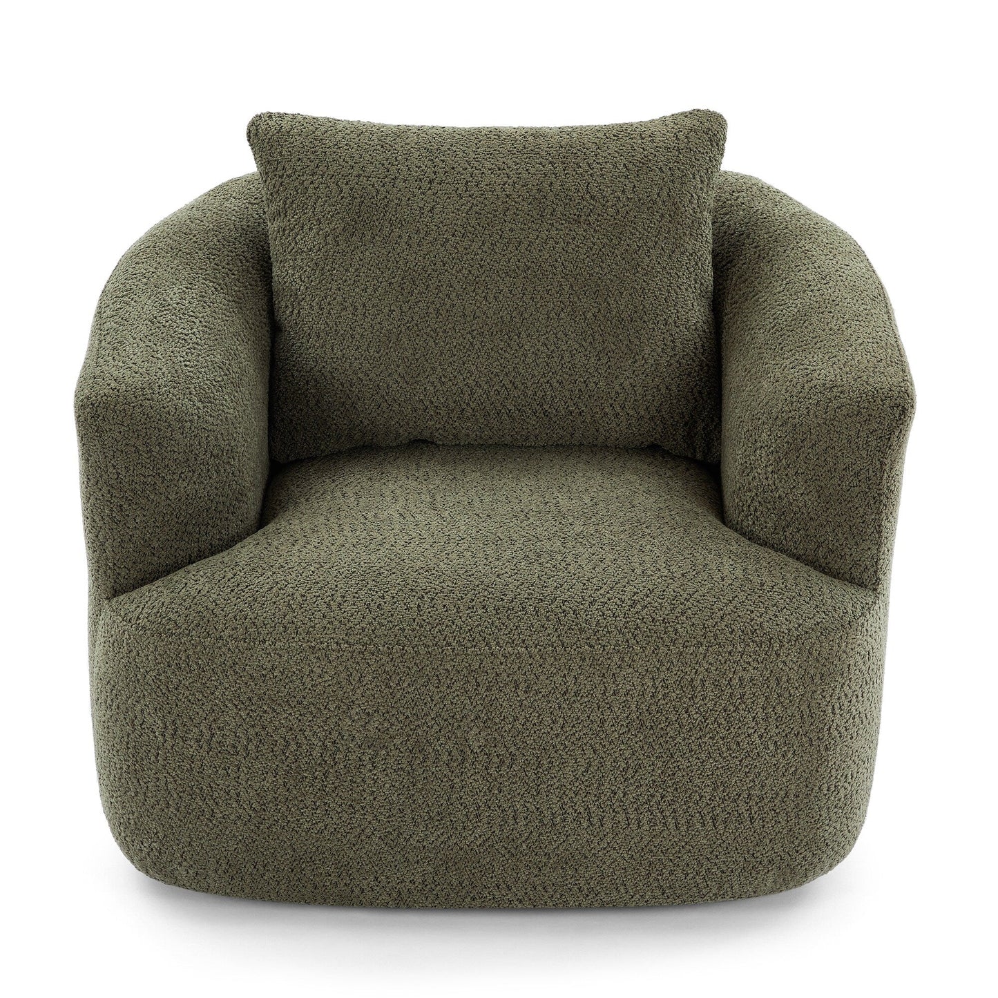 Fauteuil pivotant à 360°, fauteuil d'appoint Boucle 38,2 avec coussin décoratif, fauteuil tonneau rembourré avec accoudoirs incurvés