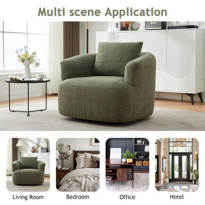 Fauteuil pivotant à 360°, fauteuil d'appoint Boucle 38,2 avec coussin décoratif, fauteuil tonneau rembourré avec accoudoirs incurvés
