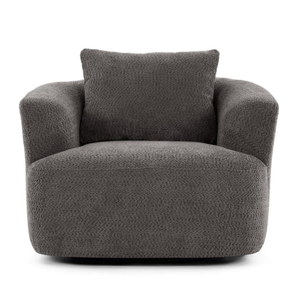 Fauteuil pivotant à 360°, fauteuil d'appoint Boucle 38,2 avec coussin décoratif, fauteuil tonneau rembourré avec accoudoirs incurvés