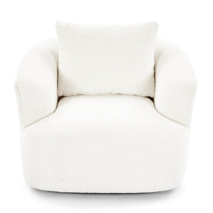 Fauteuil pivotant à 360°, fauteuil d'appoint Boucle 38,2 avec coussin décoratif, fauteuil tonneau rembourré avec accoudoirs incurvés