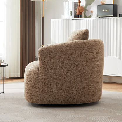 Fauteuil pivotant à 360°, fauteuil d'appoint Boucle 38,2 avec coussin décoratif, fauteuil tonneau rembourré avec accoudoirs incurvés
