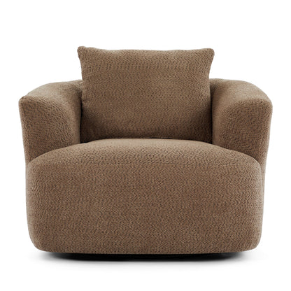 Fauteuil pivotant à 360°, fauteuil d'appoint Boucle 38,2 avec coussin décoratif, fauteuil tonneau rembourré avec accoudoirs incurvés