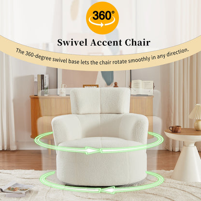 Fauteuil pivotant à 360°, fauteuil tonneau rembourré avec appui-tête réglable, fauteuil rond pivotant moderne pour salon