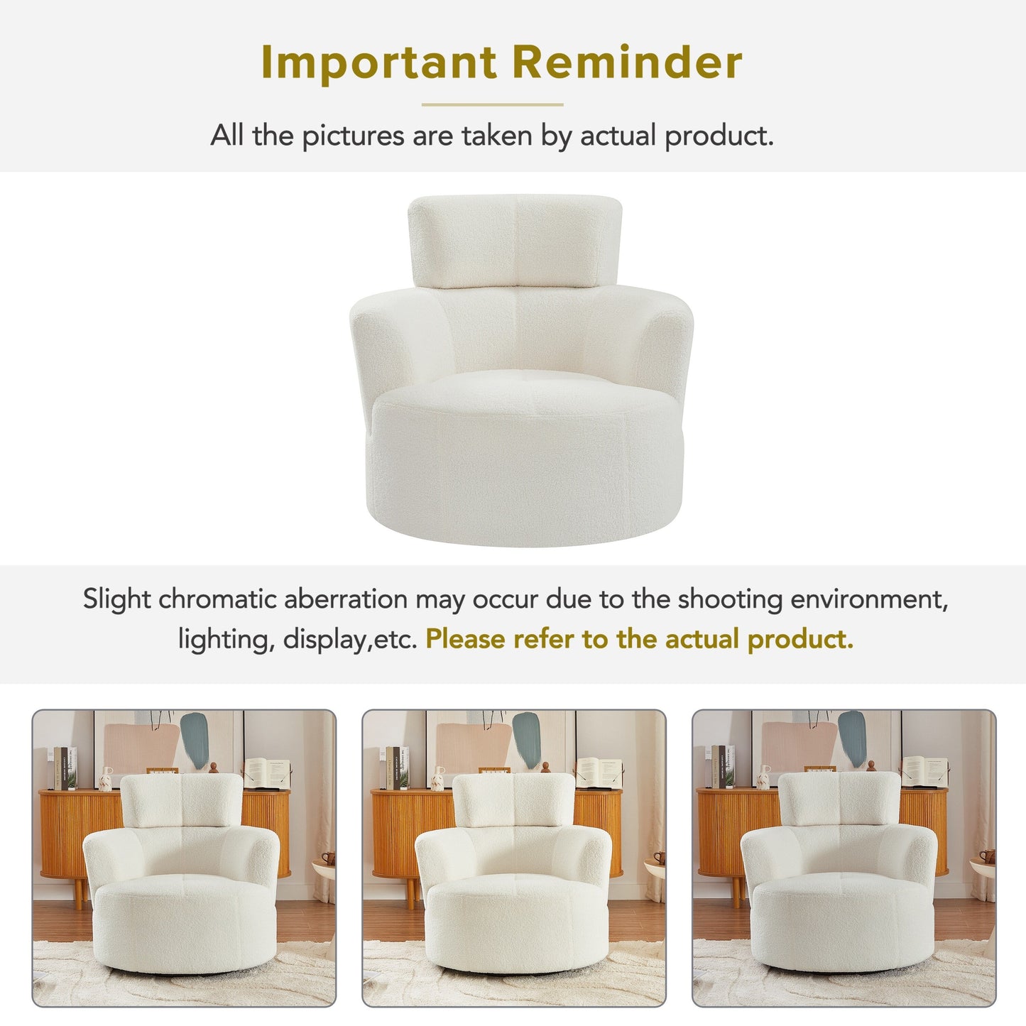 Fauteuil pivotant à 360°, fauteuil tonneau rembourré avec appui-tête réglable, fauteuil rond pivotant moderne pour salon