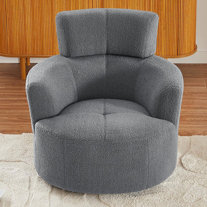 Fauteuil pivotant à 360°, fauteuil tonneau rembourré avec appui-tête réglable, fauteuil rond pivotant moderne pour salon