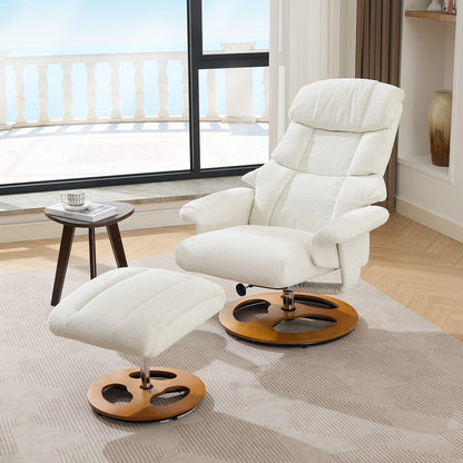 Fauteuil inclinable ergonomique pivotant à 360° avec repose-pieds, dossier réglable, massage par 5 vibrations, siège chauffant, tissu chenille