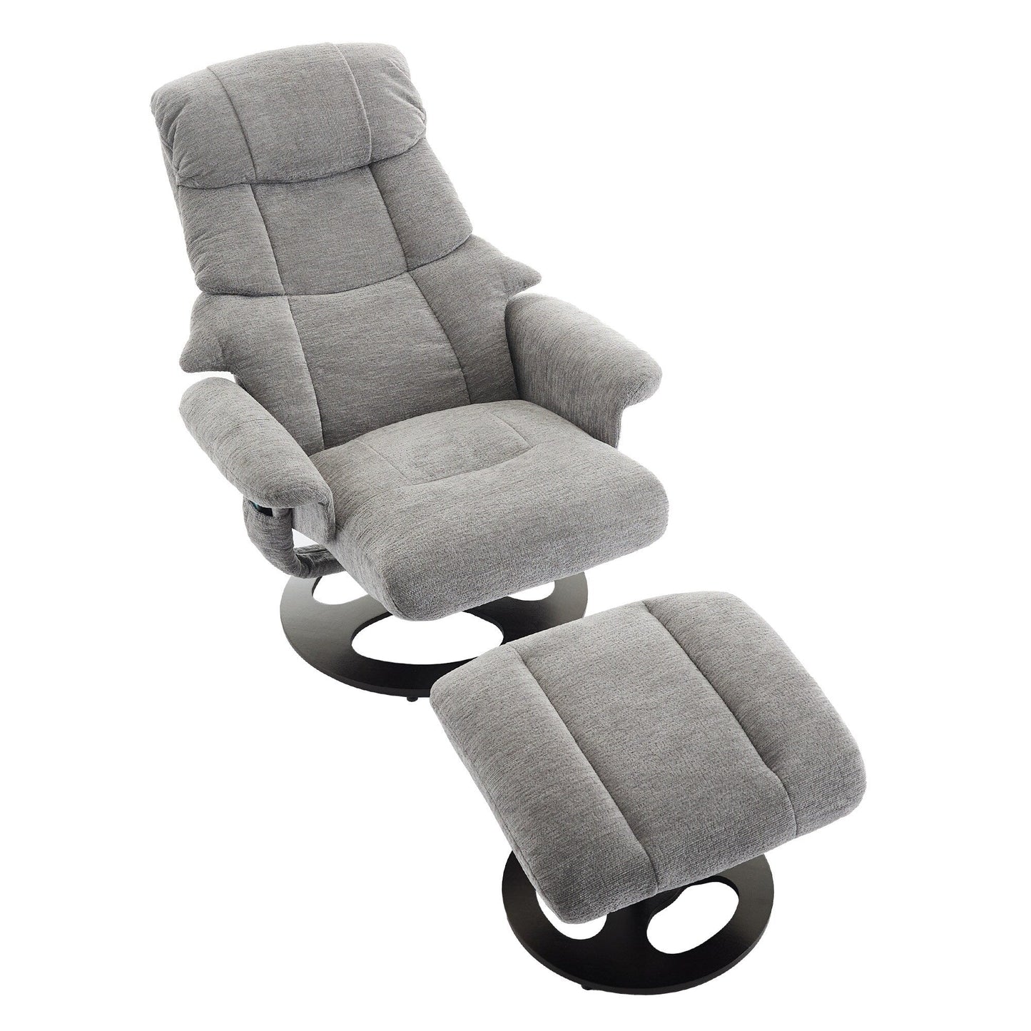 Fauteuil inclinable ergonomique pivotant à 360° avec repose-pieds, dossier réglable, massage par 5 vibrations, siège chauffant, tissu chenille
