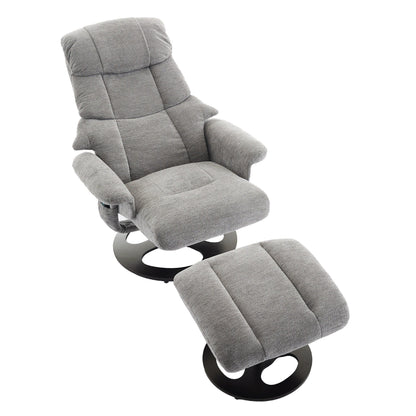Fauteuil inclinable ergonomique pivotant à 360° avec repose-pieds, dossier réglable, massage par 5 vibrations, siège chauffant, tissu chenille