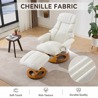 Fauteuil inclinable ergonomique pivotant à 360° avec repose-pieds, dossier réglable, massage par 5 vibrations, siège chauffant, tissu chenille
