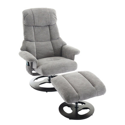 Fauteuil inclinable ergonomique pivotant à 360° avec repose-pieds, dossier réglable, massage par 5 vibrations, siège chauffant, tissu chenille