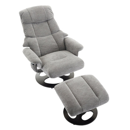 Fauteuil inclinable ergonomique pivotant à 360° avec repose-pieds, dossier réglable, massage par 5 vibrations, siège chauffant, tissu chenille
