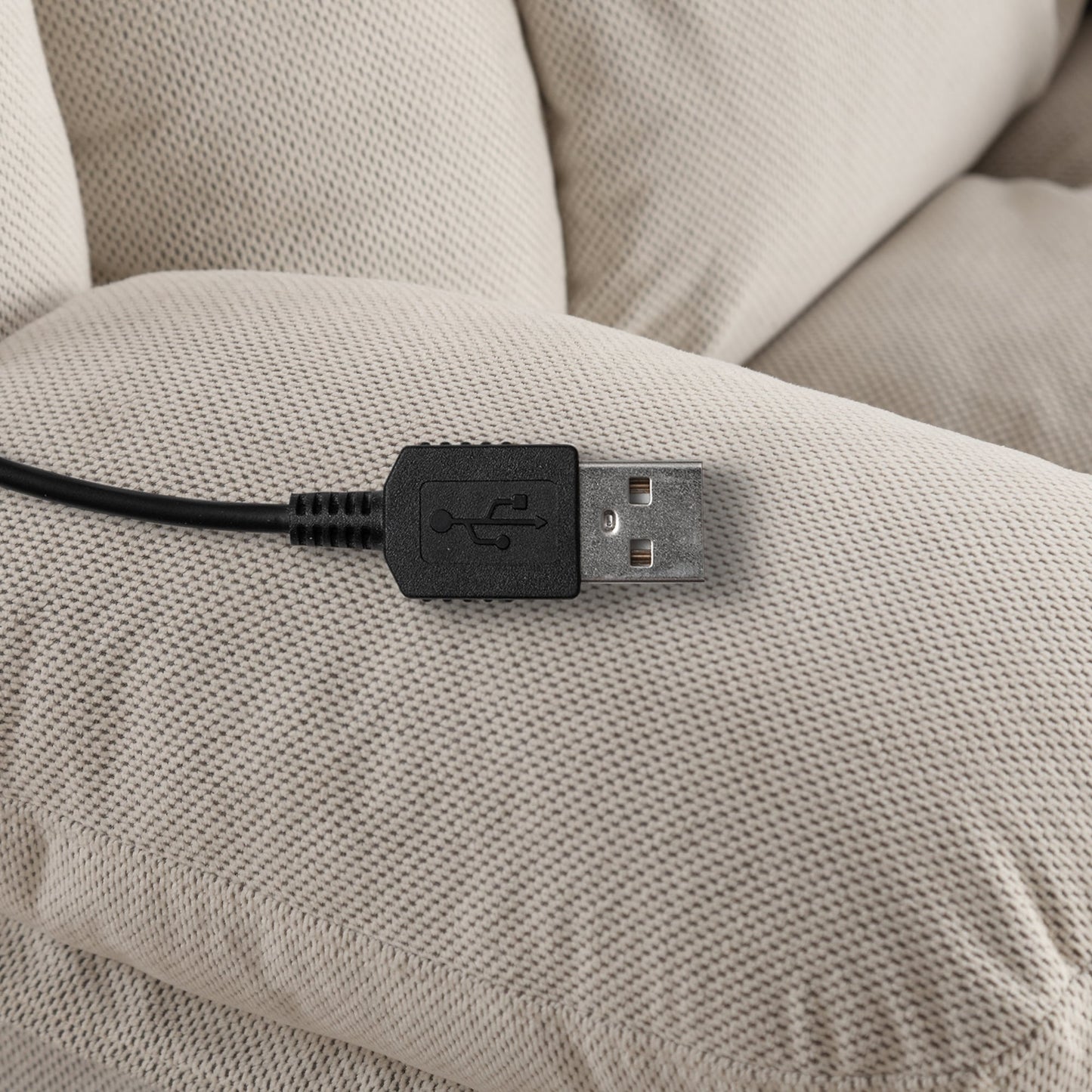 Fauteuil inclinable de massage chauffant pivotant à 360° avec chargement USB, porte-gobelets, rangement latéral et revêtement en polaire moelleux