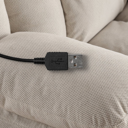 Fauteuil inclinable de massage chauffant pivotant à 360° avec chargement USB, porte-gobelets, rangement latéral et revêtement en polaire moelleux