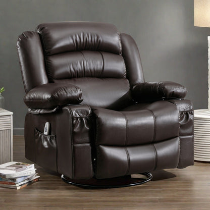 Fauteuil inclinable massant pivotant à 360° avec chauffage, cuir synthétique, massage 8 points, chargement USB et poches de rangement
