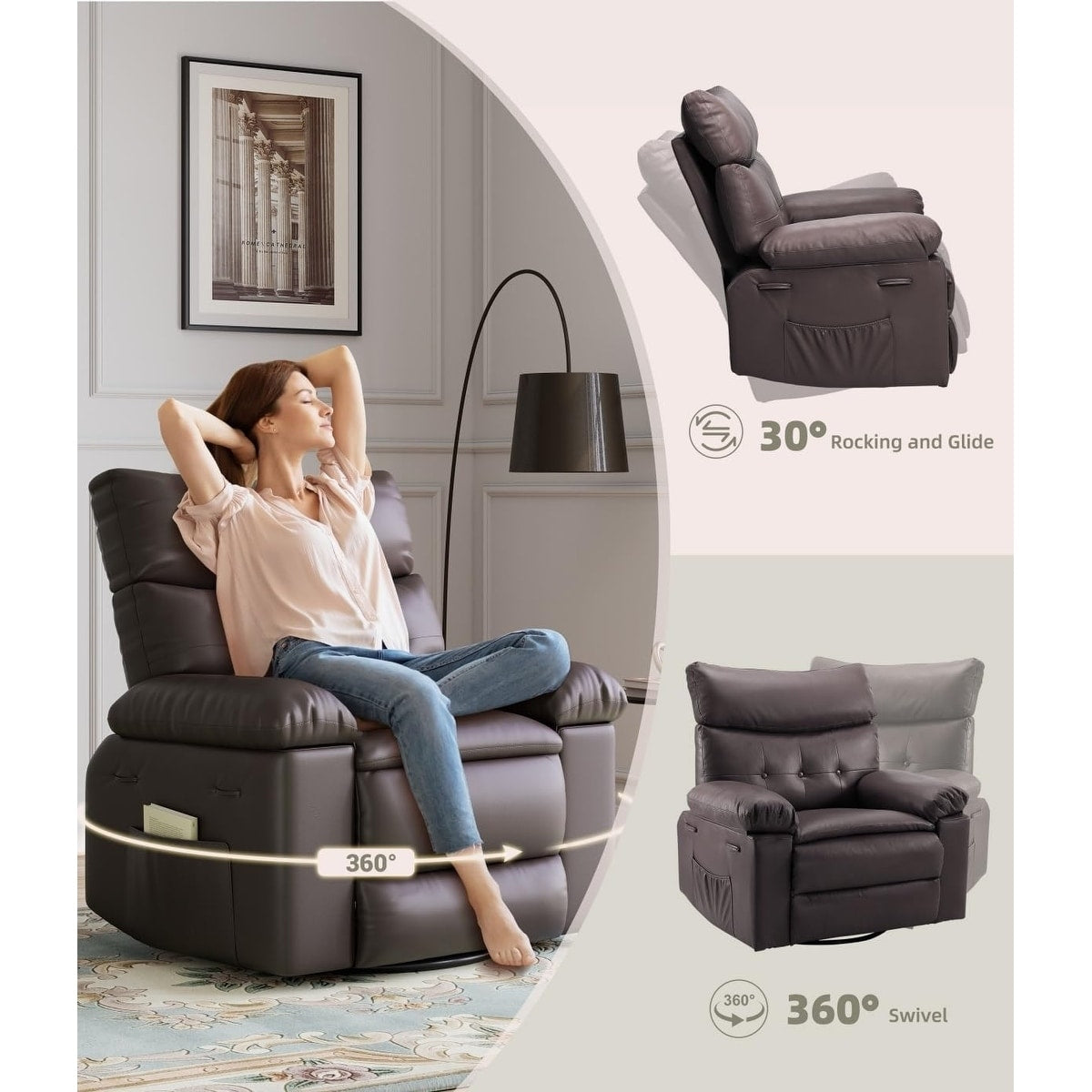 Fauteuils inclinables surdimensionnés pivotants à 360° avec chauffage et massage - Fauteuil inclinable paresseux