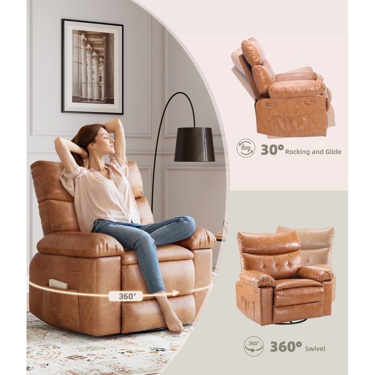 Fauteuils inclinables surdimensionnés pivotants à 360° avec chauffage et massage - Fauteuil inclinable paresseux
