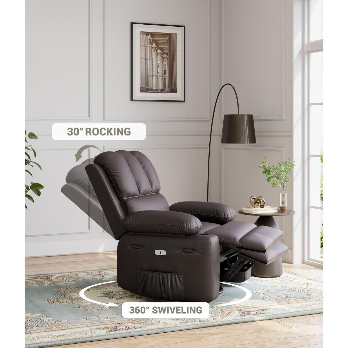 Fauteuils inclinables surdimensionnés pivotants à 360° avec chauffage et massage