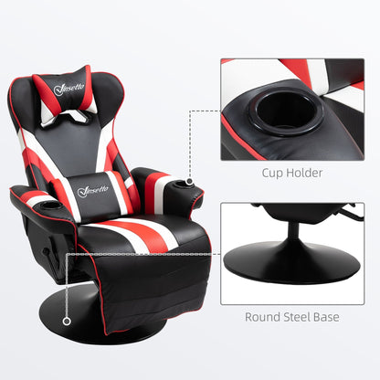Fauteuil de jeu inclinable pivotant à 360° de style course avec support lombaire, repose-pieds et deux porte-gobelets pour salle de jeux