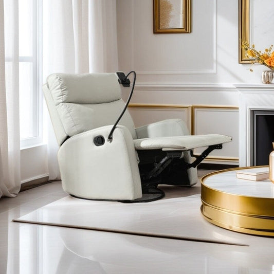 Fauteuil inclinable pivotant à 360° avec repose-pieds, support de téléphone et positions réglables pour home cinéma et salon