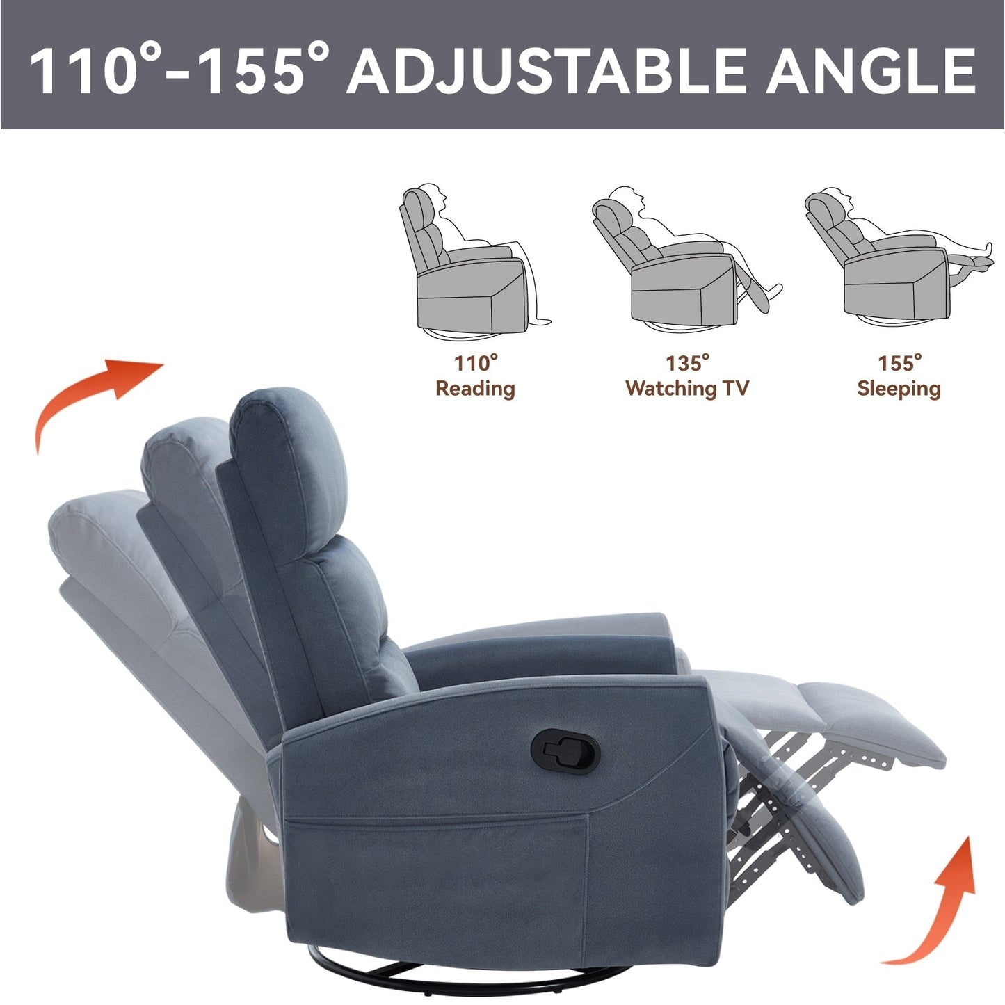 Fauteuil inclinable manuel pivotant à 360° pour salon