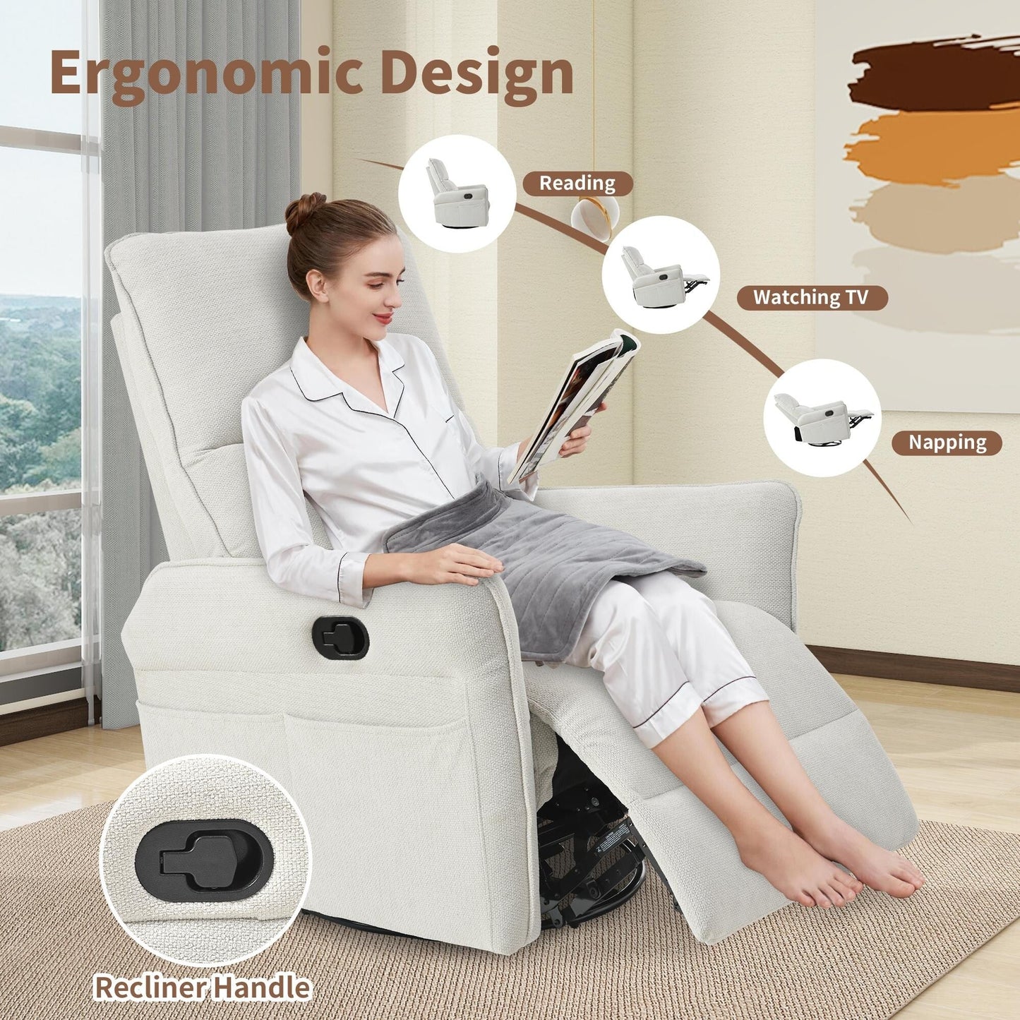 Fauteuil inclinable manuel pivotant à 360° pour salon et chambre à coucher