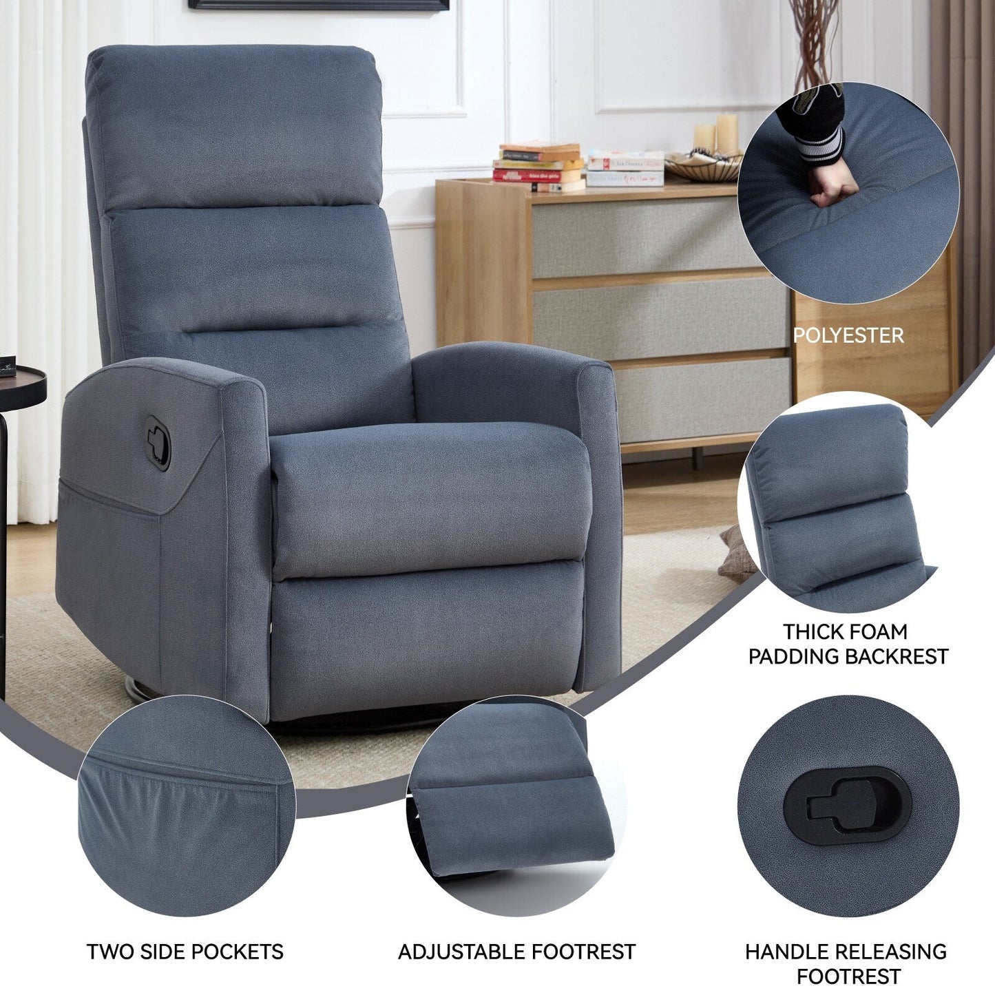 Fauteuil inclinable manuel pivotant à 360° pour salon
