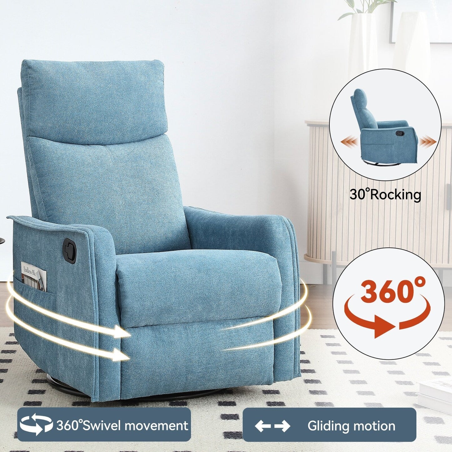 Fauteuil inclinable pivotant à 360° avec massage et chauffage lombaire