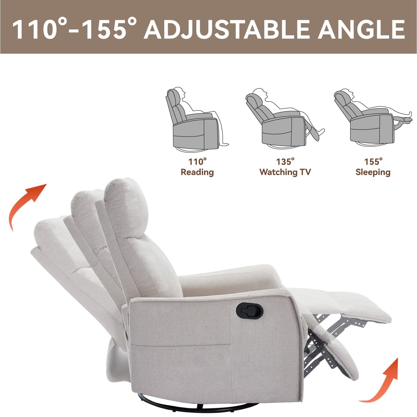 Fauteuil inclinable pivotant à 360° avec massage et chauffage lombaire
