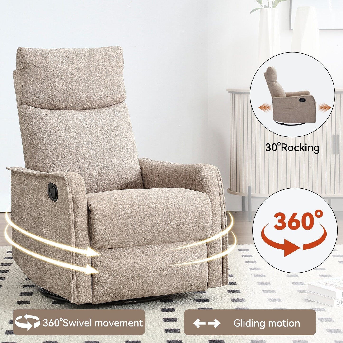 Fauteuil inclinable pivotant à 360° avec massage et chauffage lombaire