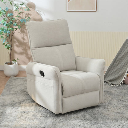 Fauteuil inclinable pivotant à 360°, planeur manuel avec repose-pieds, fauteuil de salon rembourré moderne pour petits espaces, poches latérales