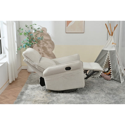 Fauteuil inclinable pivotant à 360°, planeur manuel avec repose-pieds, fauteuil de salon rembourré moderne pour petits espaces, poches latérales