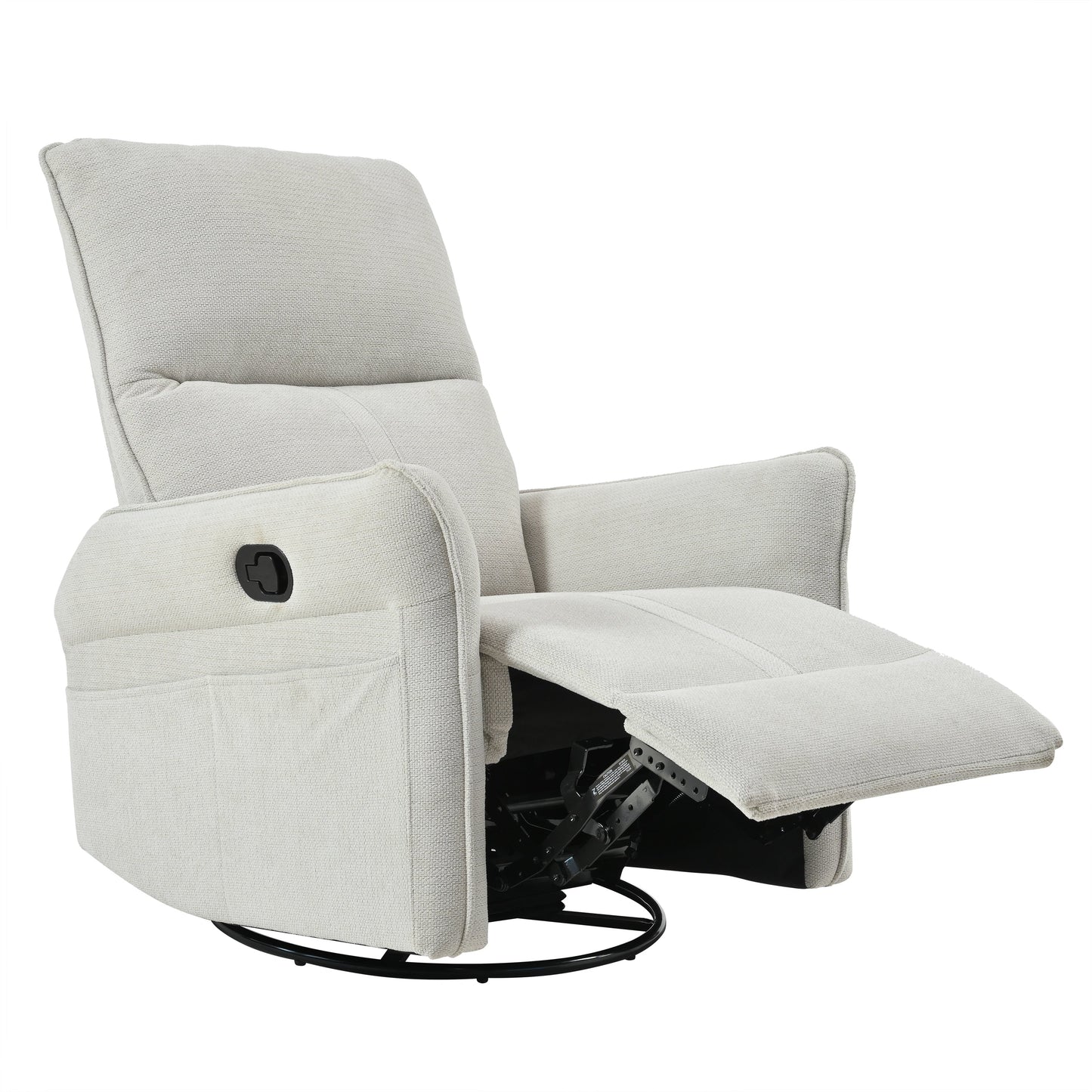 Fauteuil inclinable pivotant à 360°, planeur manuel avec repose-pieds, fauteuil de salon rembourré moderne pour petits espaces, poches latérales