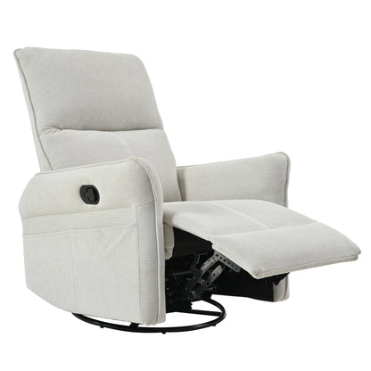Fauteuil inclinable pivotant à 360°, planeur manuel avec repose-pieds, fauteuil de salon rembourré moderne pour petits espaces, poches latérales
