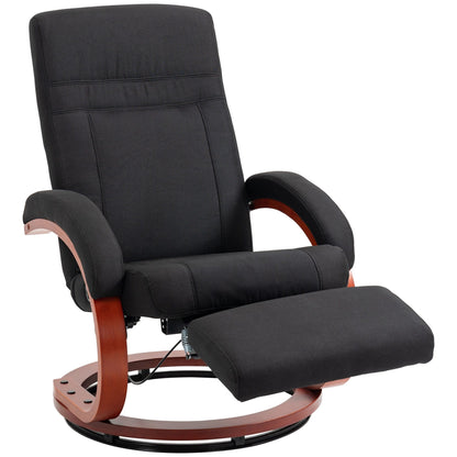 Fauteuil inclinable manuel pivotant à 360° avec base en bois, chaise de bureau inclinable réglable avec repose-pieds rétractable et accoudoirs rembourrés