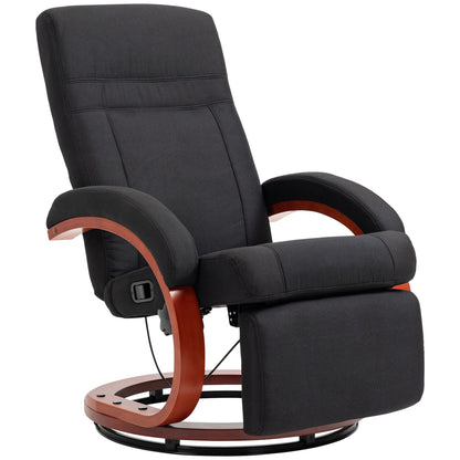 Fauteuil inclinable manuel pivotant à 360° avec base en bois, chaise de bureau inclinable réglable avec repose-pieds rétractable et accoudoirs rembourrés