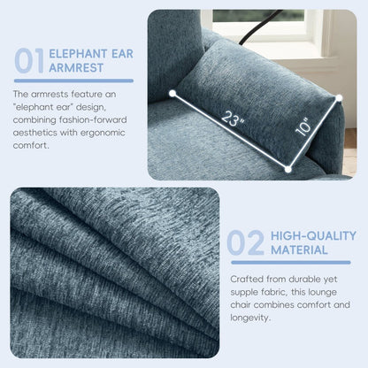 Canapé simple en chenille de 38 pouces avec pouf de rangement, chargeur USB, poches de rangement latérales et accoudoirs en forme de coussin