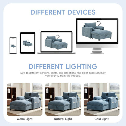 Canapé simple en chenille de 38 pouces avec pouf de rangement, chargeur USB, poches de rangement latérales et accoudoirs en forme de coussin