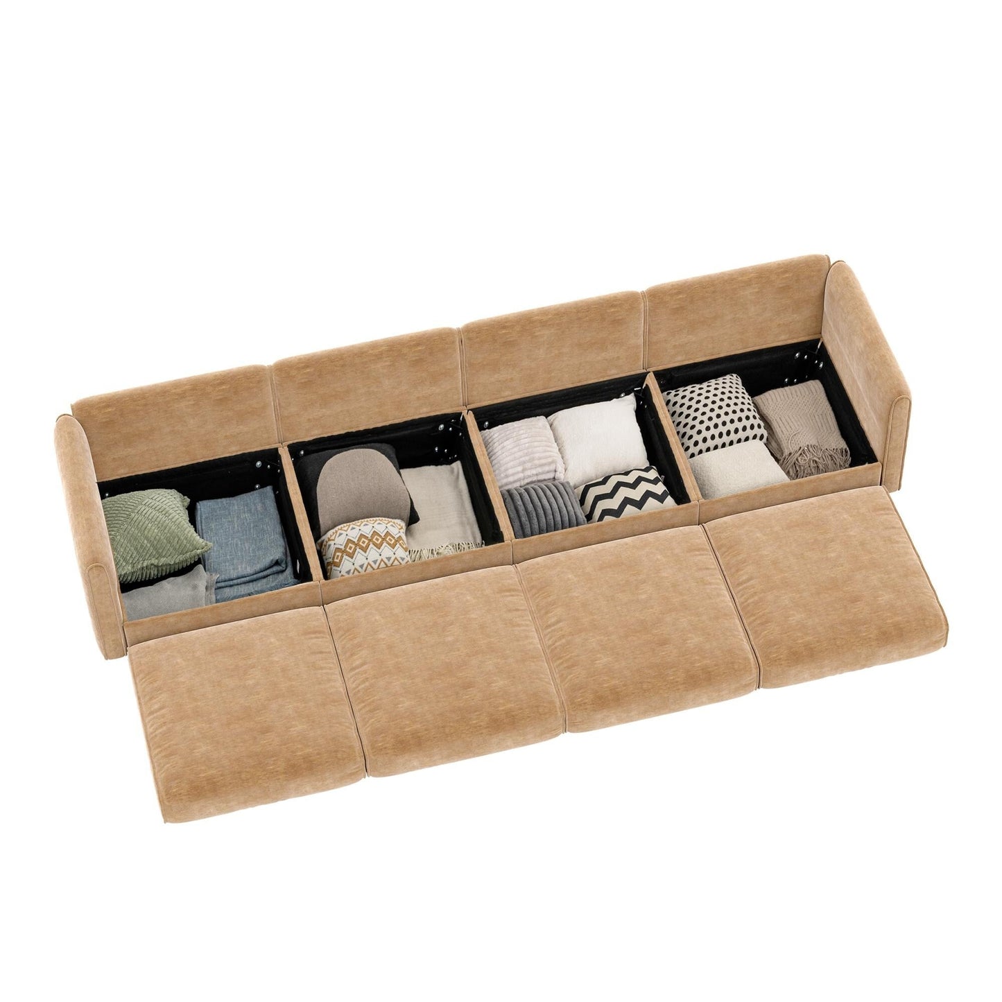 Canapé sectionnel modulaire 4 pièces - Chaise longue avec rangement et dossiers cylindriques, assise profonde