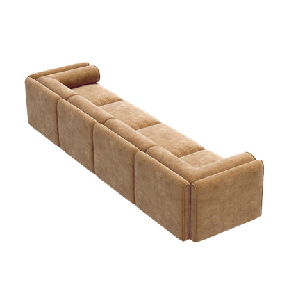 Canapé sectionnel modulaire 4 pièces - Chaise longue avec rangement et dossiers cylindriques, assise profonde