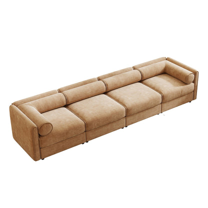 Canapé sectionnel modulaire 4 pièces - Chaise longue avec rangement et dossiers cylindriques, assise profonde