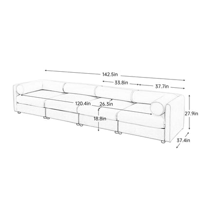 Canapé sectionnel modulaire 4 pièces - Chaise longue avec rangement et dossiers cylindriques, assise profonde