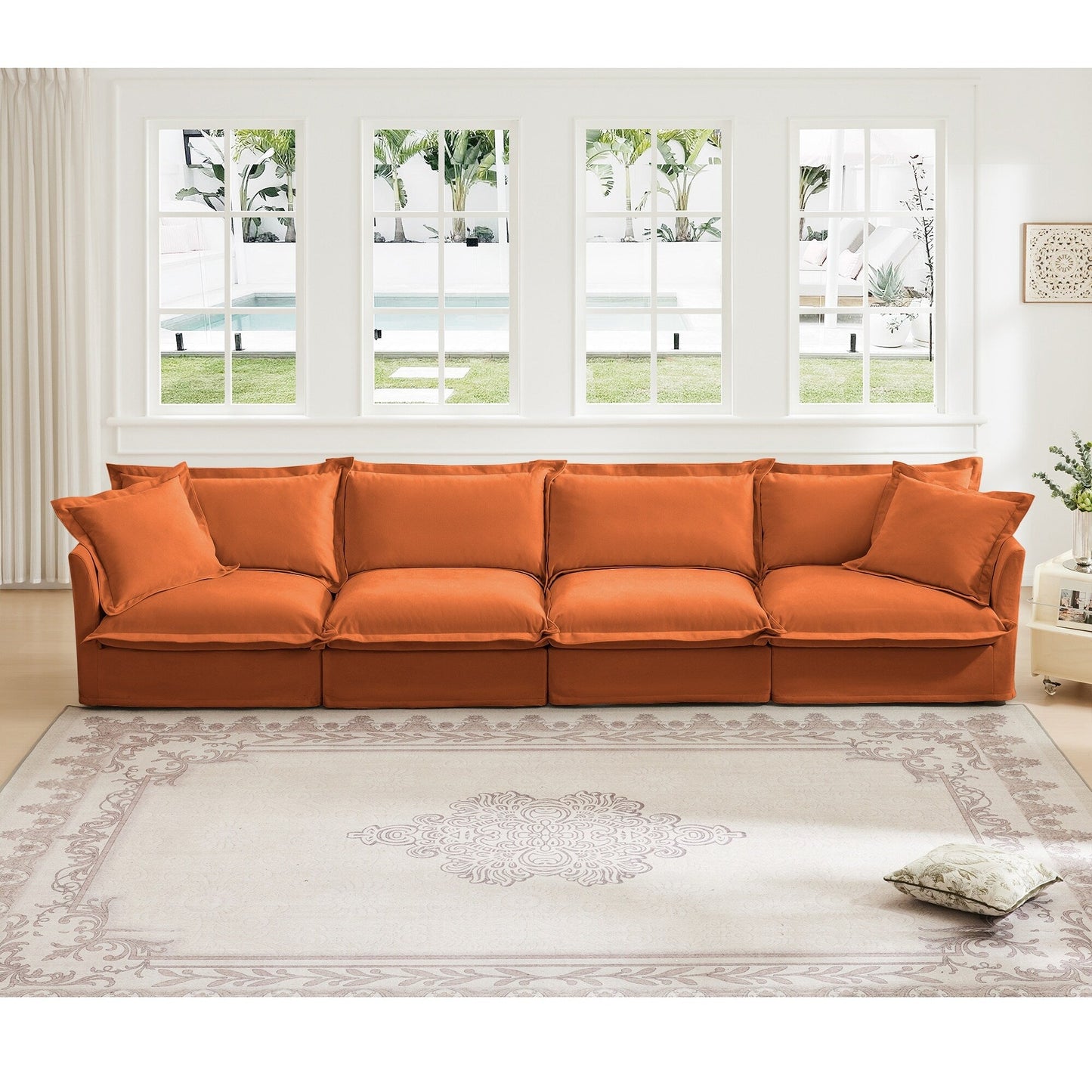 Canapé 4 places en chenille avec housse amovible pour salon