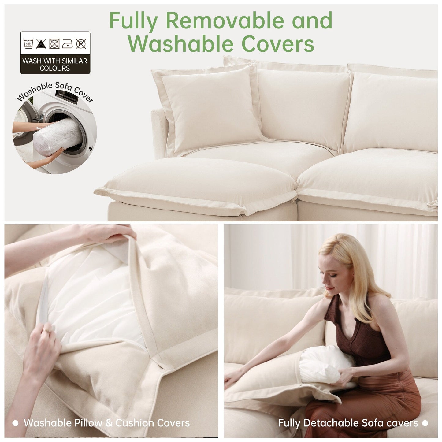 Canapé 4 places en chenille avec housse amovible pour salon