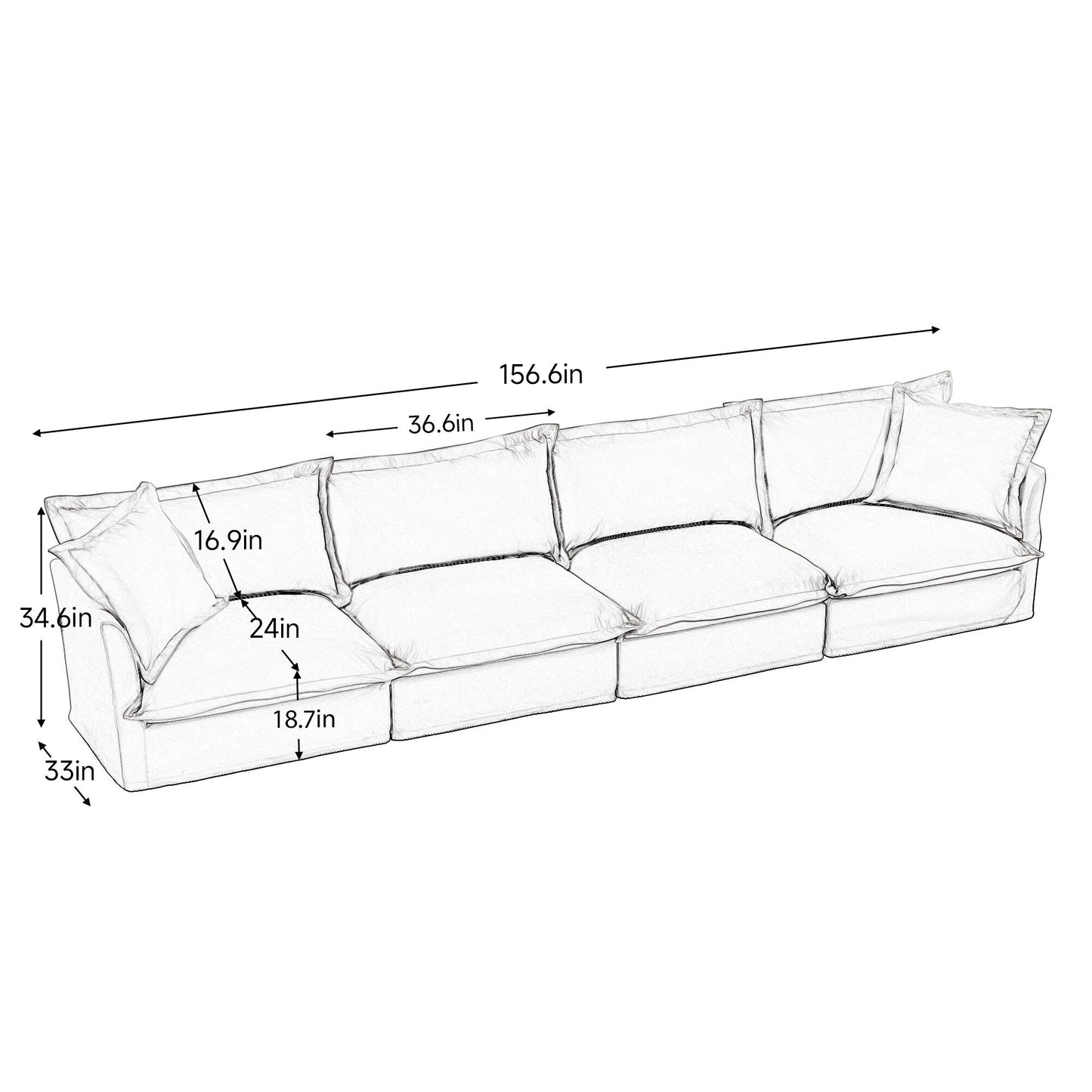 Canapé 4 places en chenille avec housse amovible pour salon