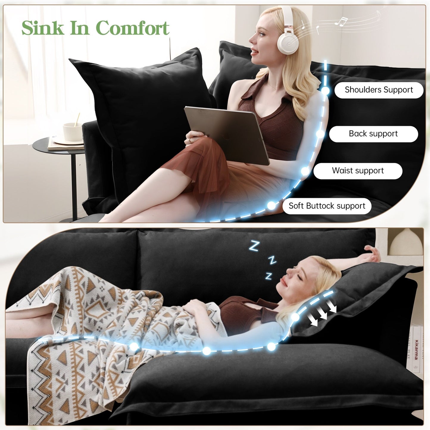 Canapé 4 places en chenille avec housse amovible pour salon