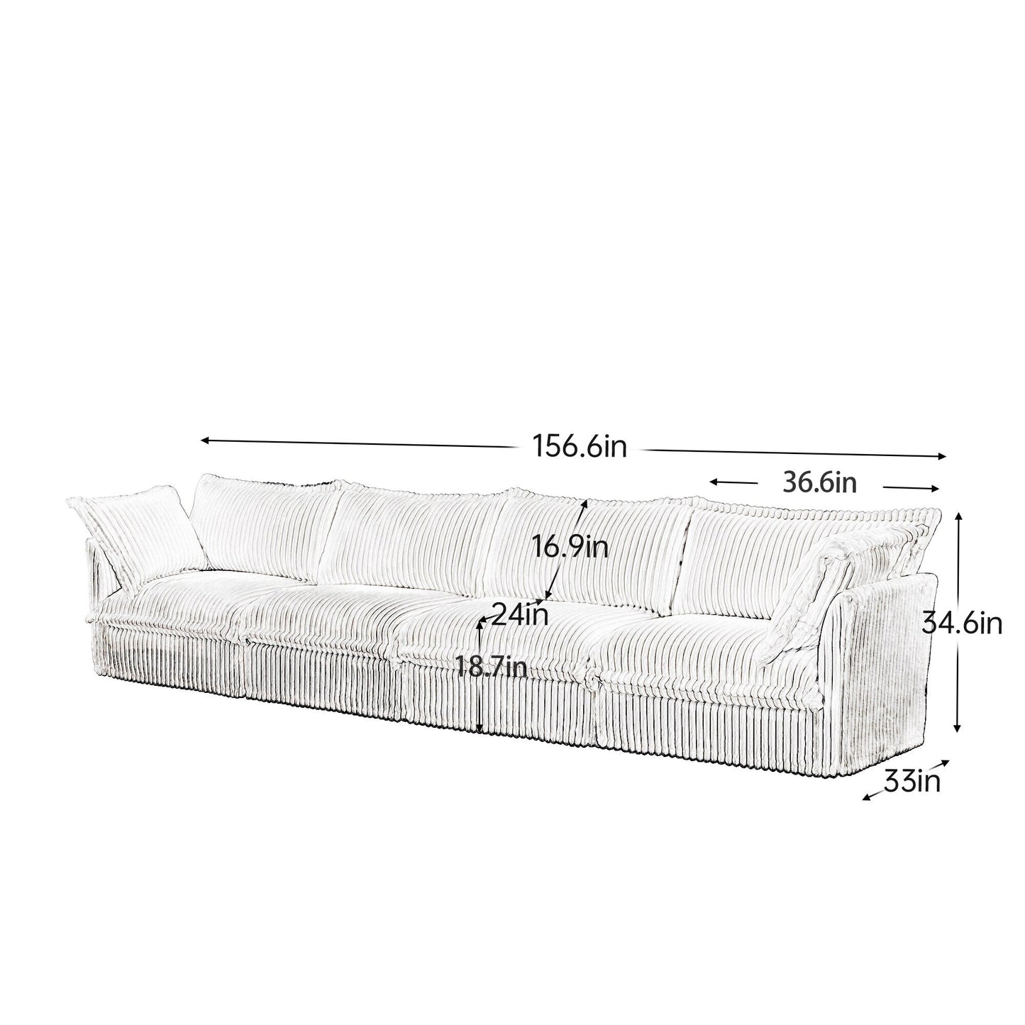 Canapé 4 places en velours côtelé extra profond pour salon