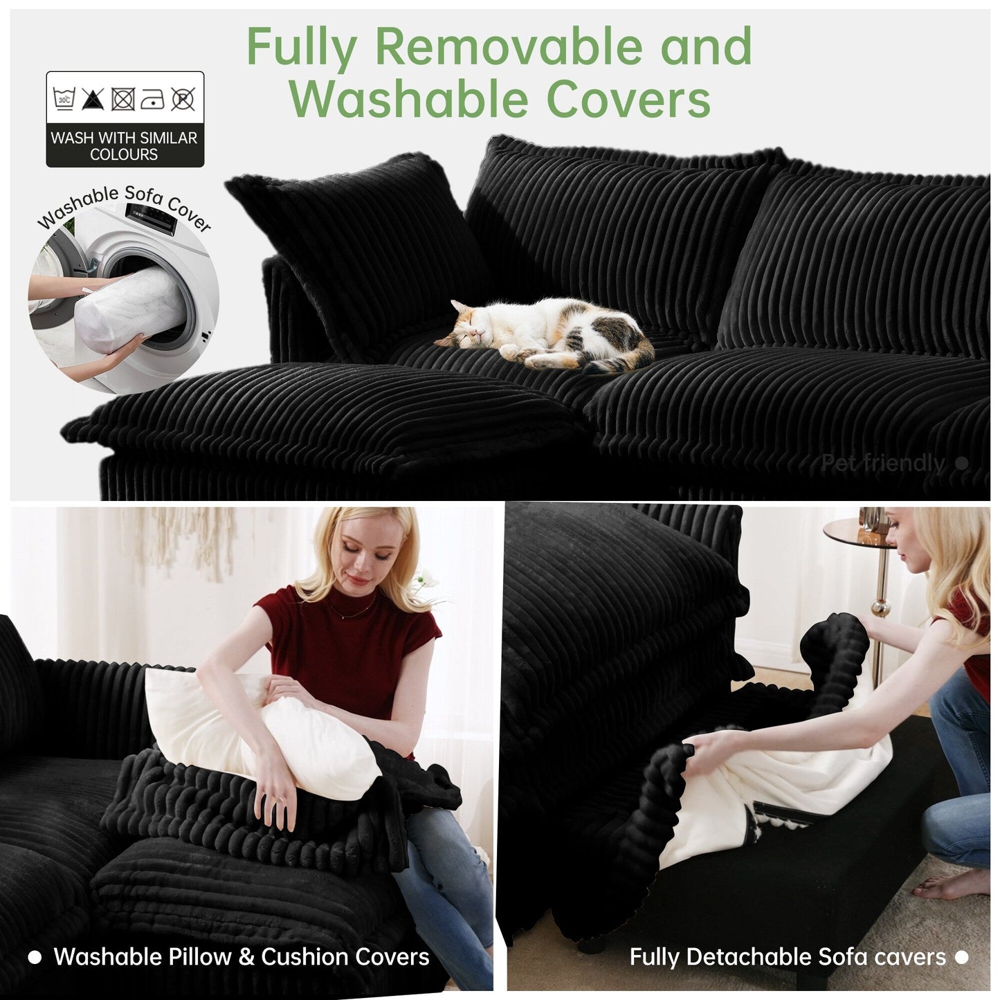 Canapé 4 places en velours côtelé extra profond pour salon