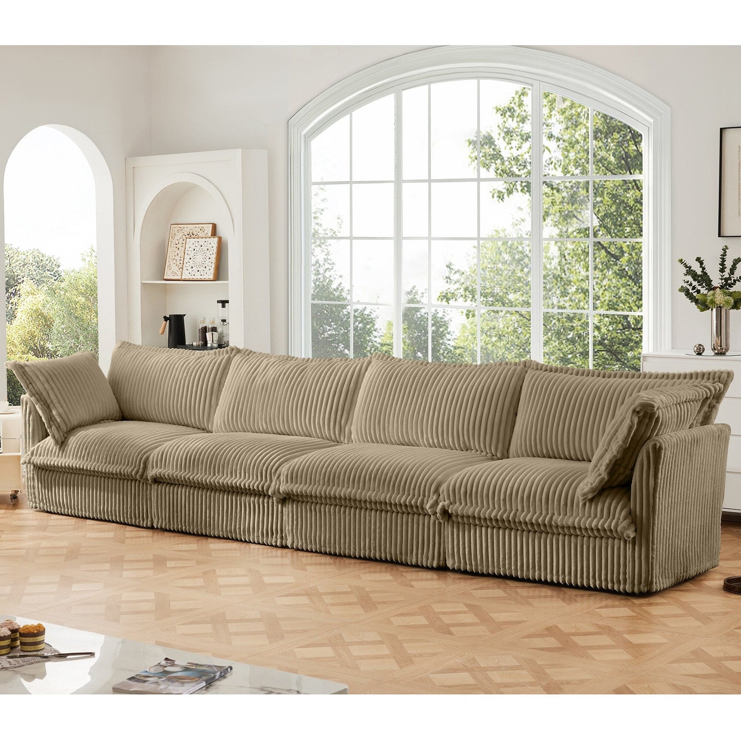 Canapé 4 places en velours côtelé extra profond pour salon